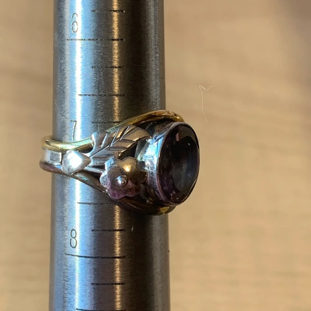 VINTAGE AMETHYST RING 925 STERLING SILVER TRI COLOR